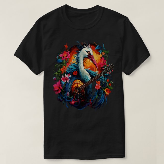 Whooping Crane Gitarre spielen T-Shirt (Design vorne)