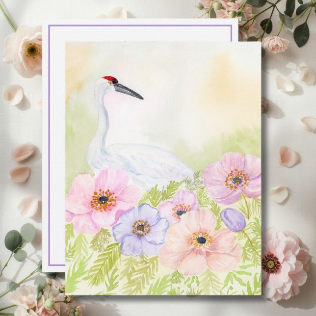  Whooping Crane with Pastel Anemones  Mitteilungskarte (Von Creator hochgeladen)