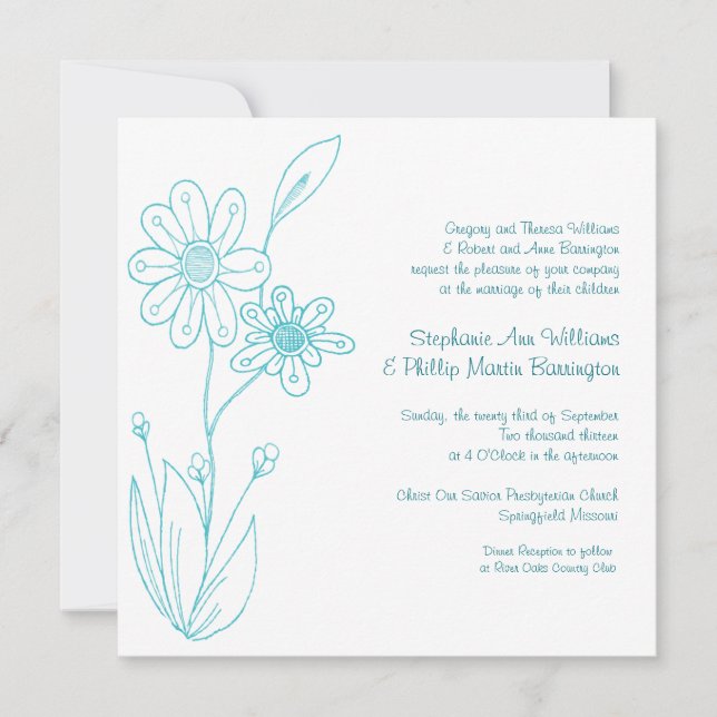 Whoopsie Daisy Simple Blume Aqua Blue Wedding Einladung (Vorderseite)