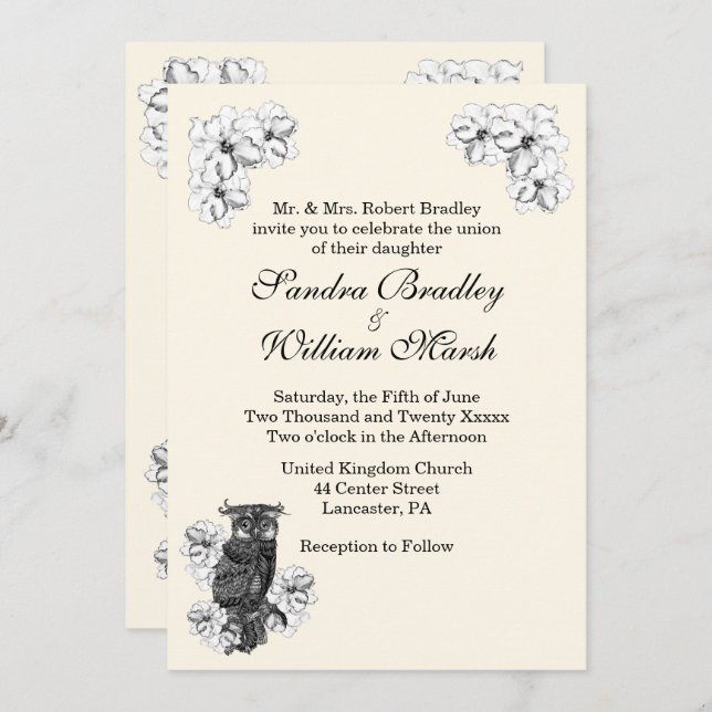 Whoo's Getting Married Cream Wedding Invitation (Devant / Derrière)
