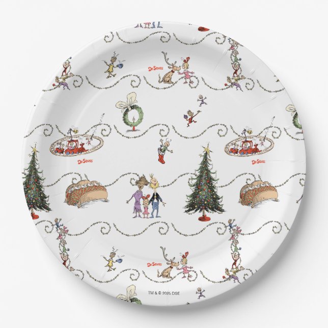 Whoville Weihnachtsgirlanden-Feier Pappteller (Vorderseite)