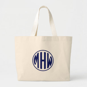Wht Marineblau 3 Initialen in einem Kreis Monogram Jumbo Stoffbeutel