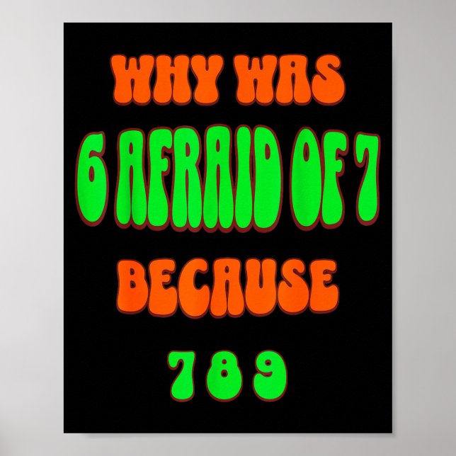 Why Was 6 Afraid Of 7, Because 789. Funny 67 Meme  Poster (Vorne)