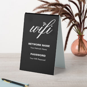 Wi-Fi-Details und Passwort-Schwarz mit eigener Mar Tischaufsteller
