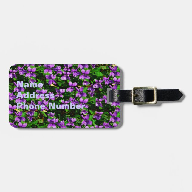 WI Staat Blume Wood Violet Mosaik Gepäckanhänger (Vorderseite horizontal)