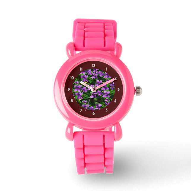WI Staat Blume Wood Violet Mosaik Muster Armbanduhr (Vorderseite)