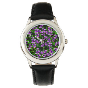 WI Staatsblume Holz-Veilchen-Mosaikmuster Armbanduhr