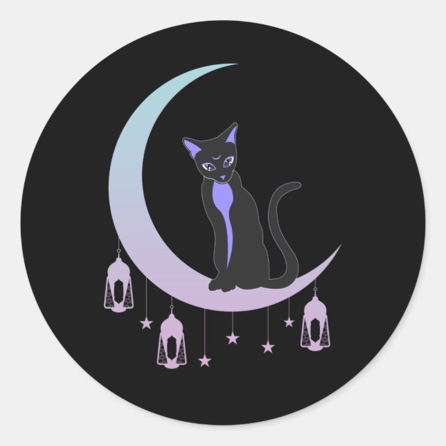 Wicca Crescent Moon Mystical Cat Pastel Goth Runder Aufkleber (Vorderseite)