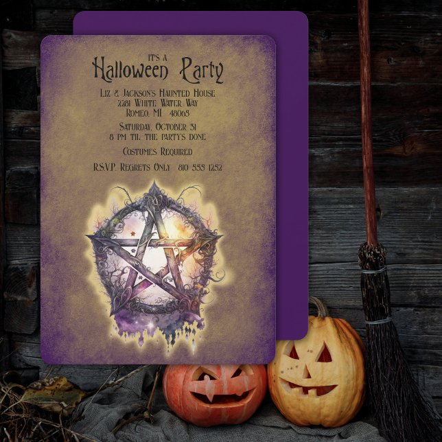 Wicca Hexen Penatcle Halloween-Party Einladung (Witch Wicca Symbol of Protection Halloween Costume Party Invitation)