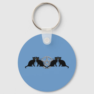 Wicca Magic Pentagramm mit Black Cat Familiar Set Schlüsselanhänger