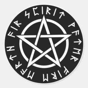 Wiccan Black Runic Pentagram Runder Aufkleber