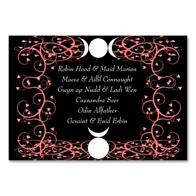 Wiccan God & Goddess Handfasting Named Table Card Tischnummer (Rückseite)