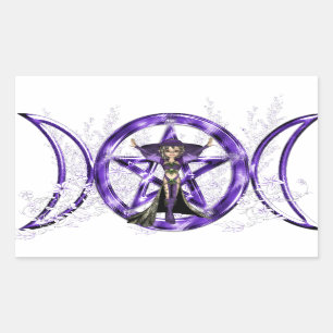 Wiccan lila dreifaches Mond-Göttin-Pentagramm Rechteckiger Aufkleber