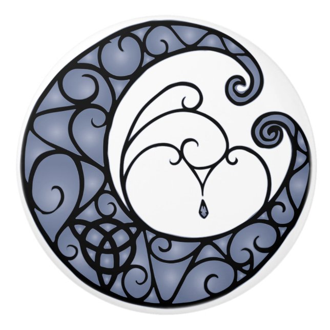 Wiccan Pagan Lila und Black Moon Knoblauch Keramikknauf (Vorderseite)