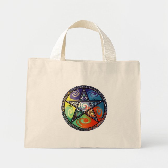 Wiccan-Pentagramm - Elemente Mini Stoffbeutel (Vorne)