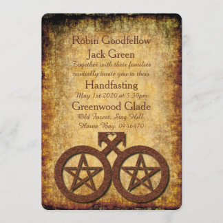Wiccan Rustic Gay Handfasting Invitation Pentacles