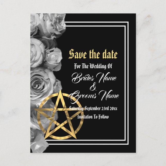 Wiccan schwarze Hochzeit speichern Sie das Datum Ankündigungspostkarte (Vorderseite)