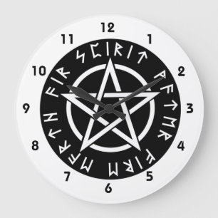 Wiccan schwarzer Runic Pentagram Große Wanduhr
