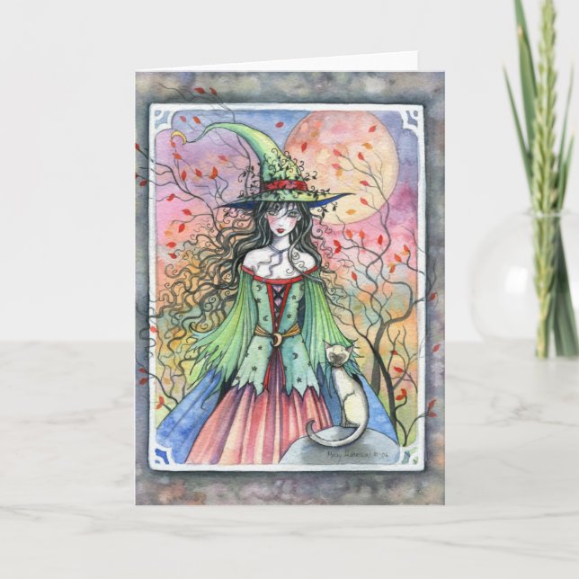 Wiccan Siamese Halloween Hexenkarte Karte (Vorderseite)