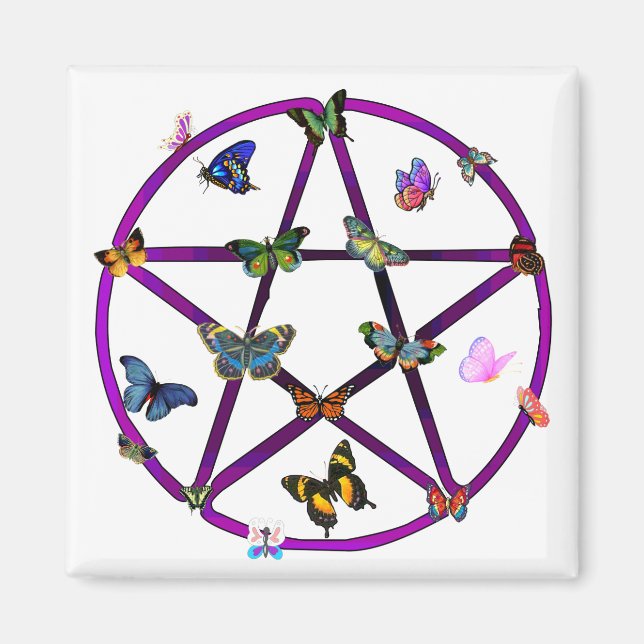 Wiccan Star und Butterfliegen Magnet (Vorne)