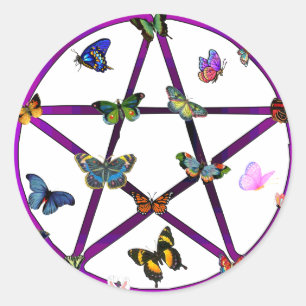 Wiccan Star und Butterfliegen Runder Aufkleber