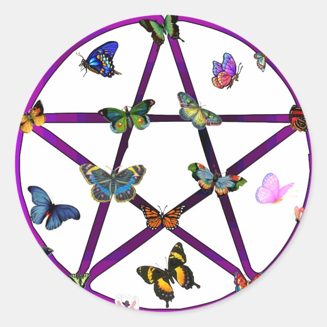 Wiccan Star und Butterfliegen Runder Aufkleber (Vorderseite)