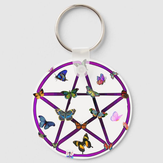 Wiccan Star und Butterfliegen Schlüsselanhänger (Vorderseite)