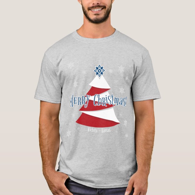 Wichita Flag Weihnachtsbaum T-Shirt (Vorderseite)
