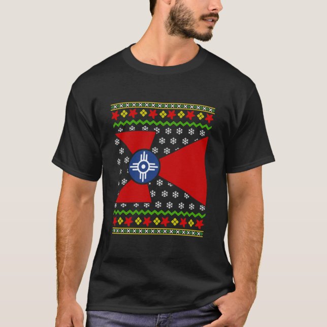 Wichita Kansas Flag Weihnachten hässlich Essential T-Shirt (Vorderseite)