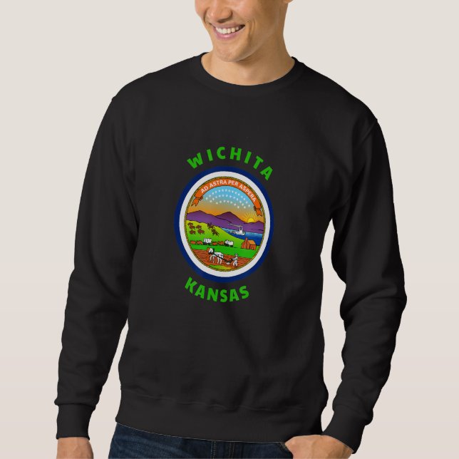 Wichita Kansas KS Flag Badge Roundlet Souvenir Sweatshirt (Vorderseite)