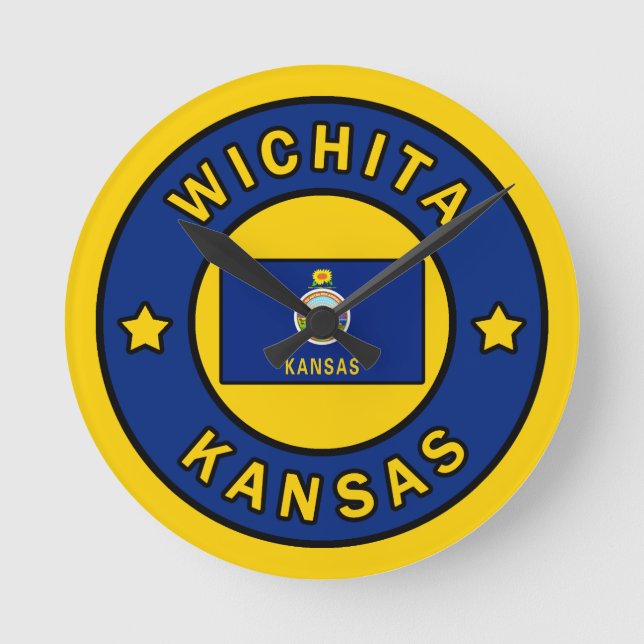 Wichita Kansas Runde Wanduhr (Vorderseite)