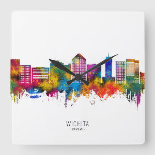 Wichita Kansas Skyline Quadratische Wanduhr