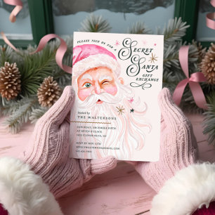 Wichtelgeschenk-Tausch Retro-Rosa Weihnachtsmann Einladung
