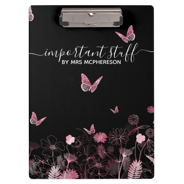 Wichtige Dinge Blume mit Schmetterlingen Klemmbrett (Vorderseite)