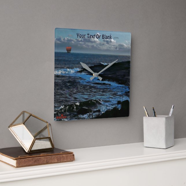 Wick Bay Wikinger-Langschiff Quadratische Wanduhr (Büro)