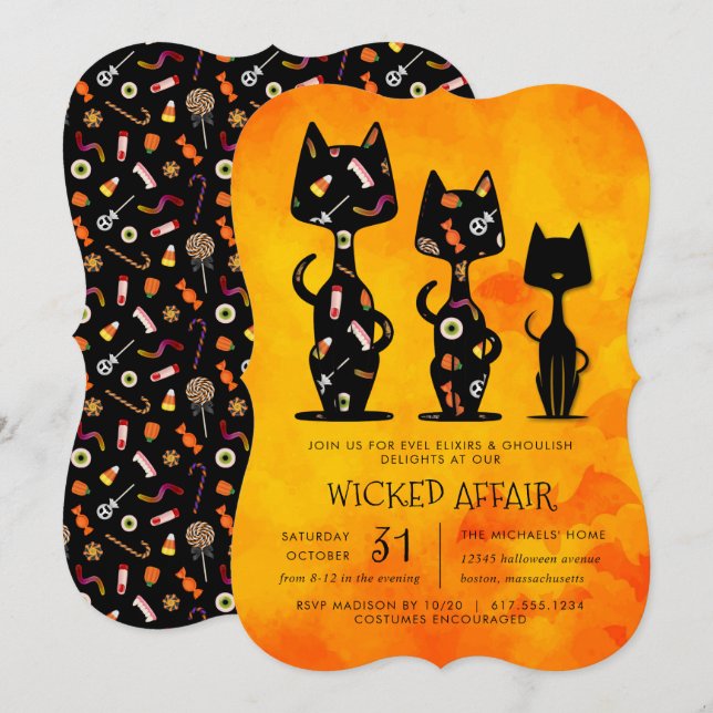 Wicked Affair Halloween Cat Themed Party Einladung (Vorne/Hinten)