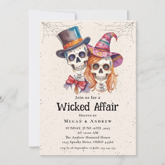 Wicked Affair Halloween Vintag Gothic Skull Invit Einladung (Vorderseite)