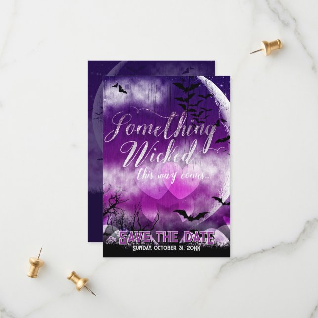 Wicked Fun Halloween Liebe Moon Save the Date (Vorderseite/Rückseite Beispiel)