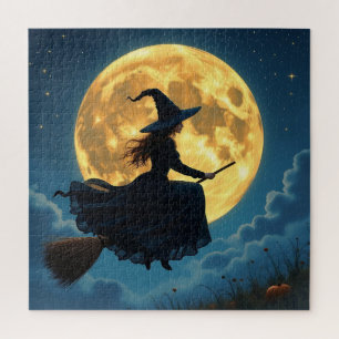 Wicked Halloween   Hexe auf Broom mit Vollmond