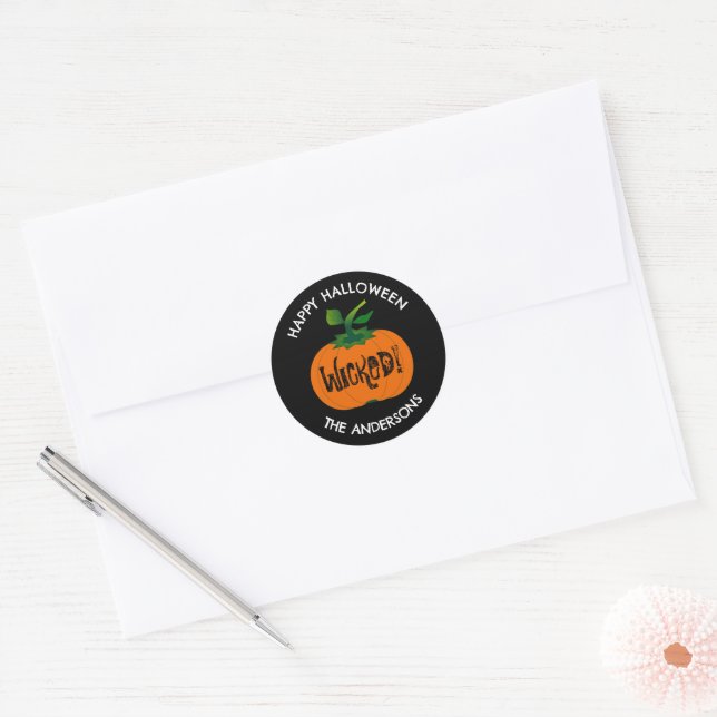 Wicked Happy Halloween Black Orange Pumpkin Runder Aufkleber (Umschlag)