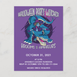 Wicked Hexe on T-Rex Illustration Halloween-Party Einladungspostkarte