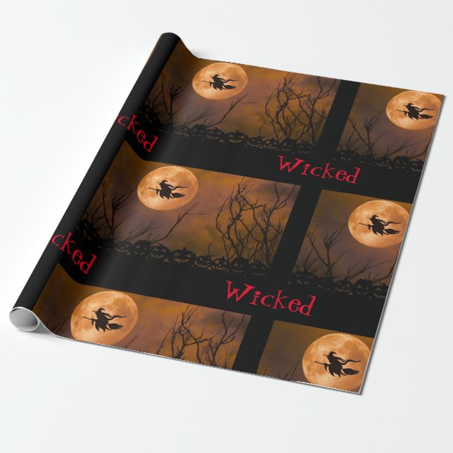 Wicked Hexenschwarz Orange Spooky Halloween Geschenkpapier (Ungerollt)