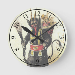 Wicked Krampus Scary Demon Holiday Christmas Xmas Runde Wanduhr