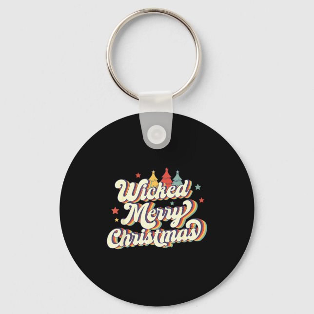 Wicked Merry Christmas Retro Groovy New England Xm Schlüsselanhänger (Vorderseite)