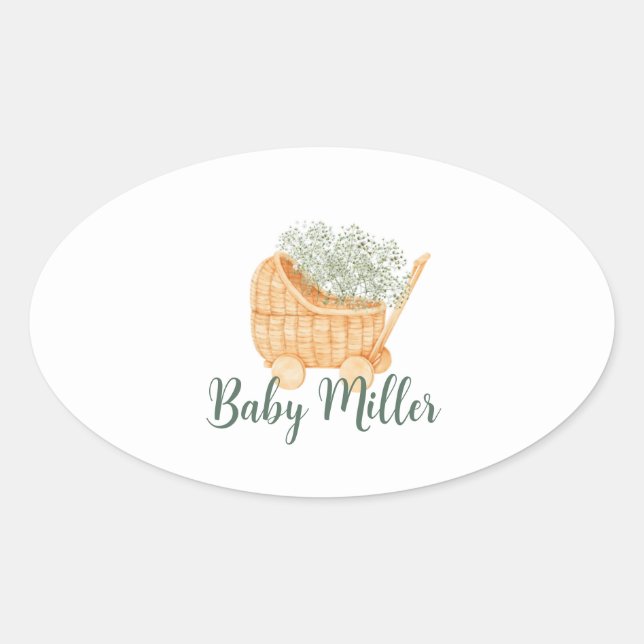 Wicker Baby Carriage Ovaler Aufkleber (Vorderseite)