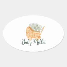 Wicker Baby Carriage Ovaler Aufkleber