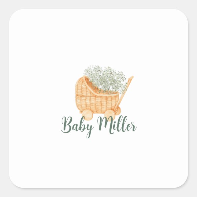 Wicker Baby Carriage Quadratischer Aufkleber (Vorderseite)