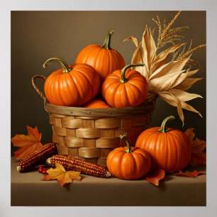Wicker Basket und Pumpkin - Rustikales Bauernhaus Poster