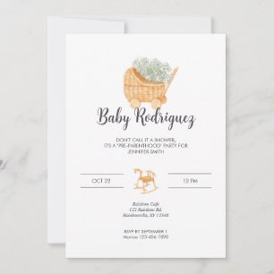 Wicker Carriage & Rocking Horse Baby - Grau Einladung