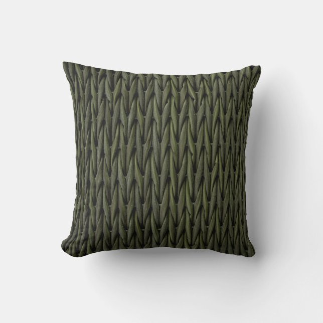 Wicker Rattan schauen Woven Boho Basket Weave Gree Kissen (Vorderseite)